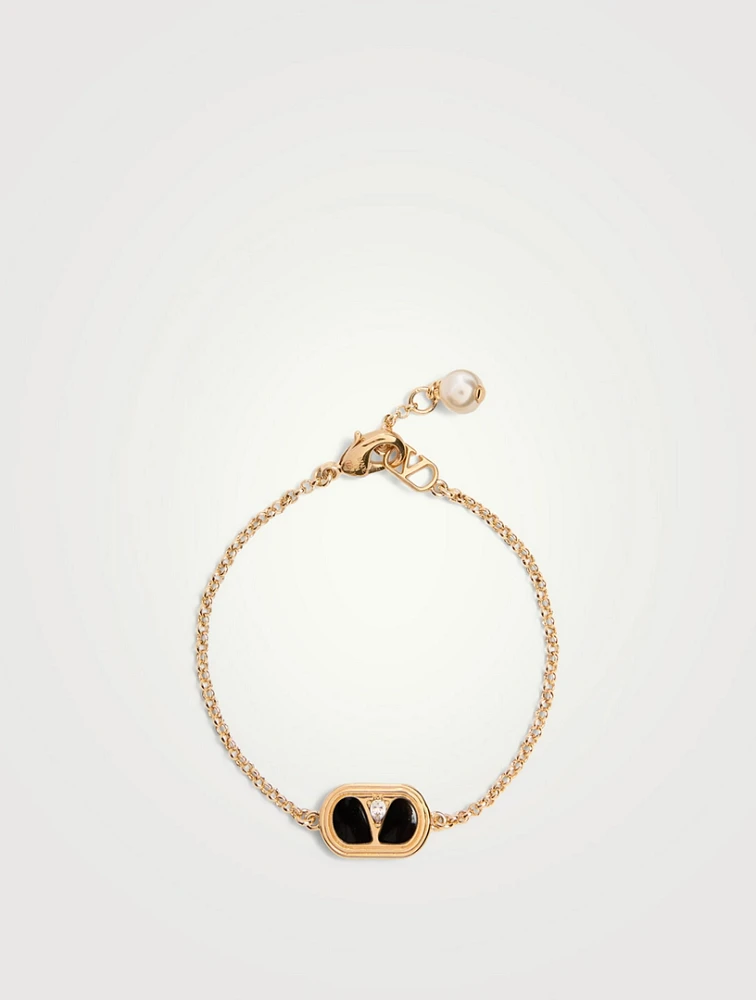 VLogo Ovalette Chain Bracelet With Crystal