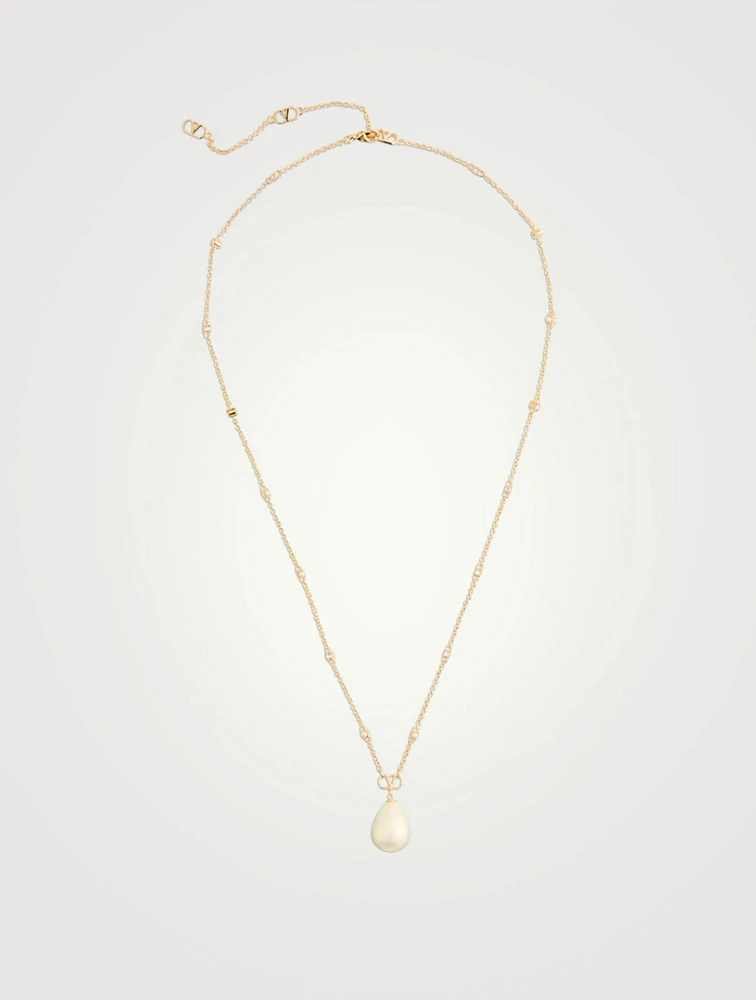 VLogo And Faux Pearl Chain Necklace