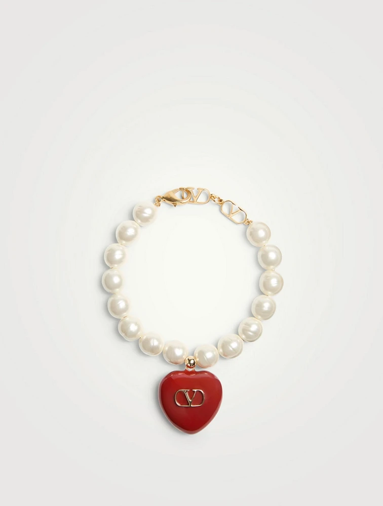 Coeur Royal VLogo And Faux Pearl Bracelet