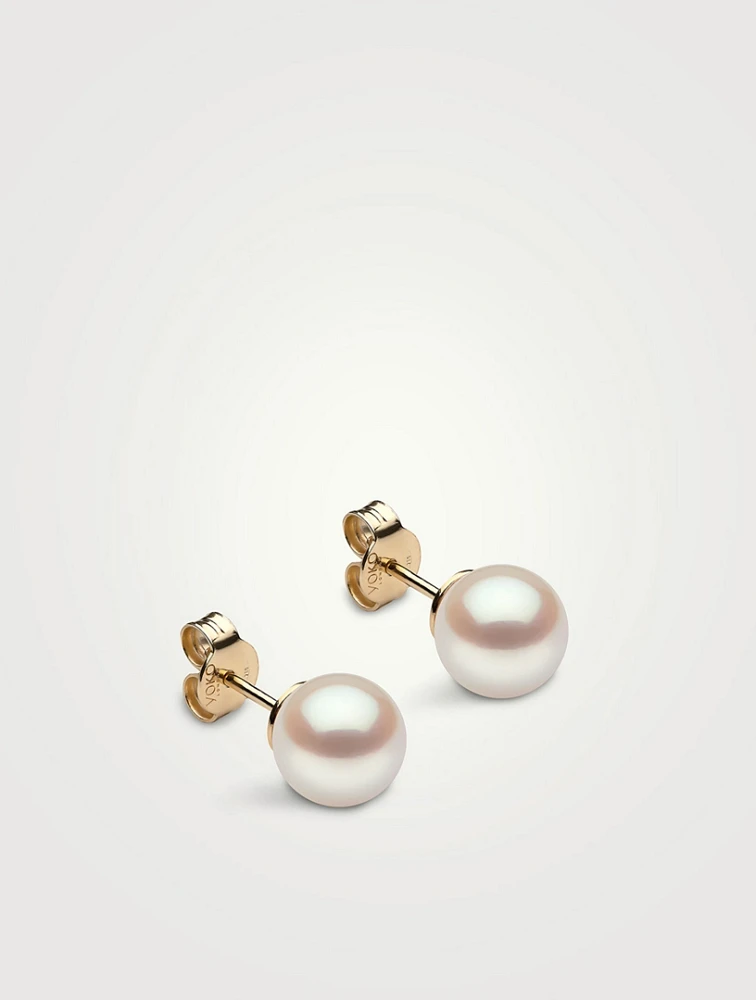 Classic 18K Gold AA 8mm Akoya Pearl Stud Earrings