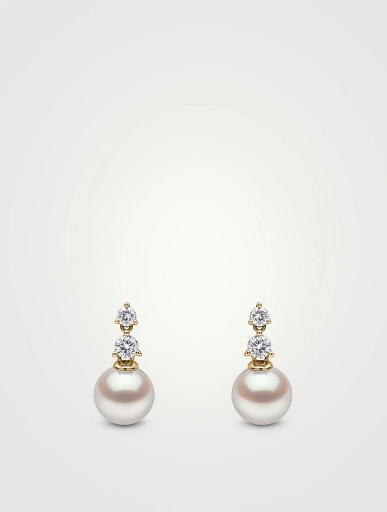 Diamond Classic 18K Gold Akoya Pearl And Diamond Earrings