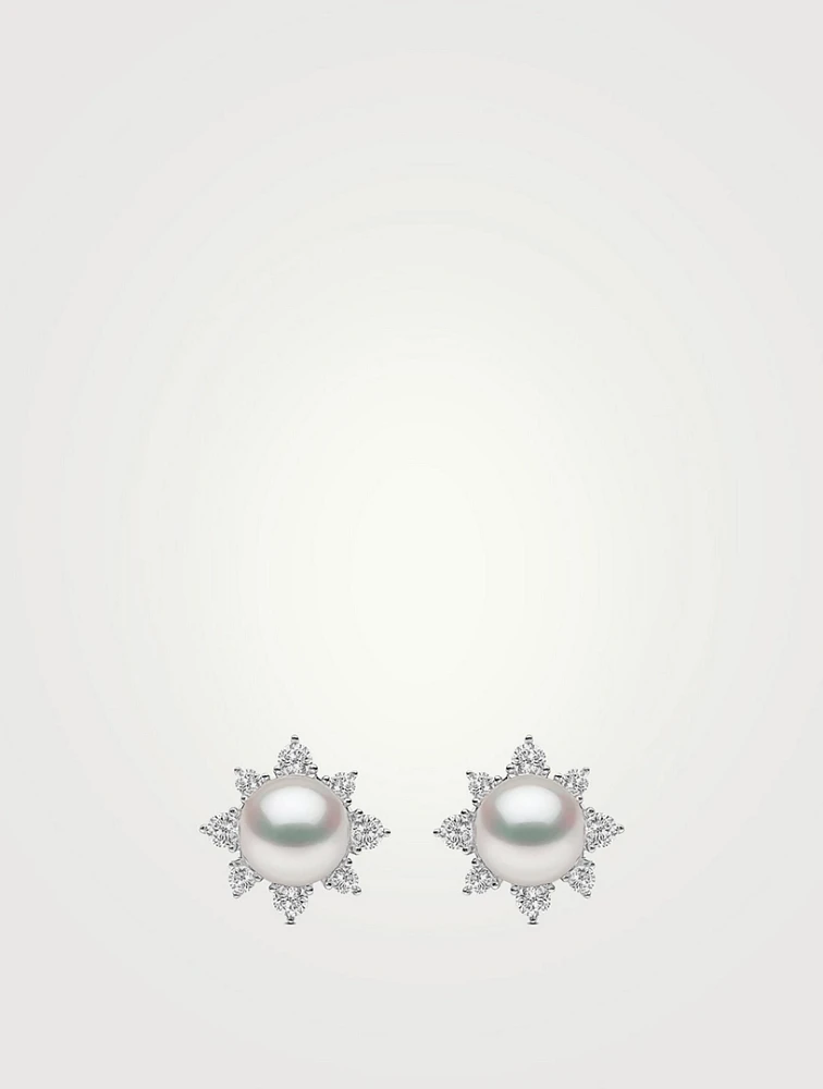 Trend 18K White Gold Freshwater Pearl And Diamond Star Stud Earrings
