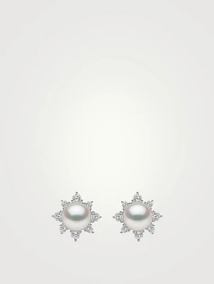 Trend 18K White Gold Freshwater Pearl And Diamond Star Stud Earrings