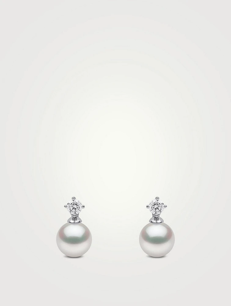 Classic 18K White Gold Akoya Pearl And Diamond Earrings