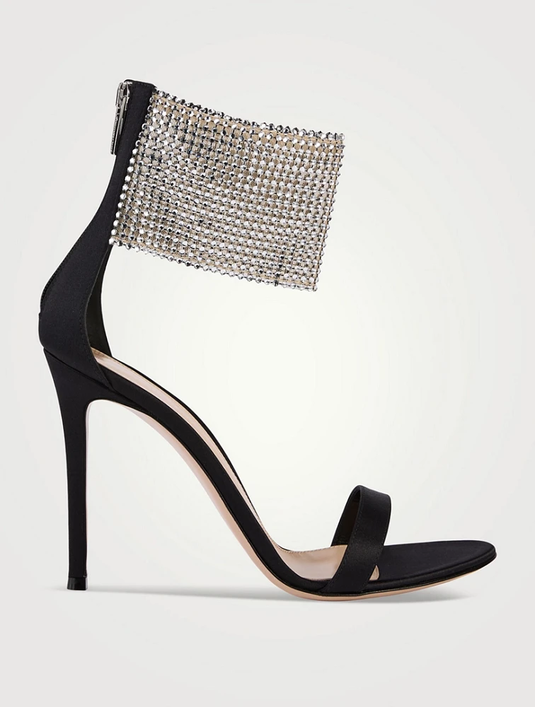 Adore Satin Sandals With Crystal Mesh Cuff