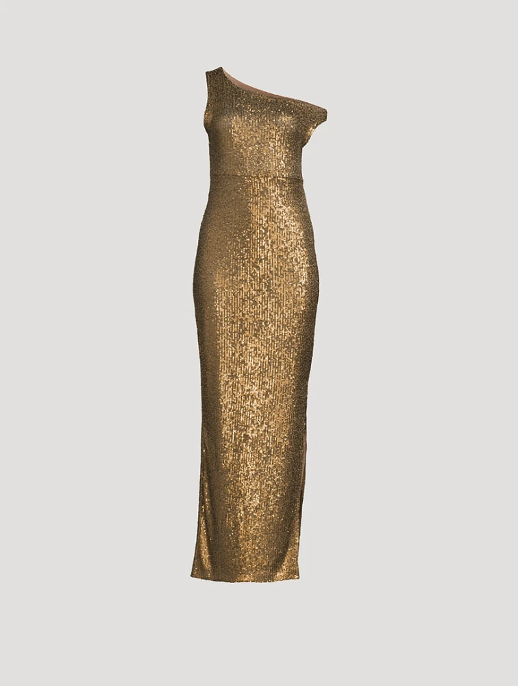 Off-The-Shoulder Metallic Gown