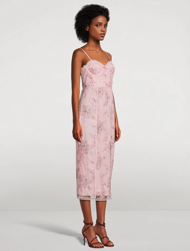 Tresor Lace Bustier Dress Ikat Bouquet Print