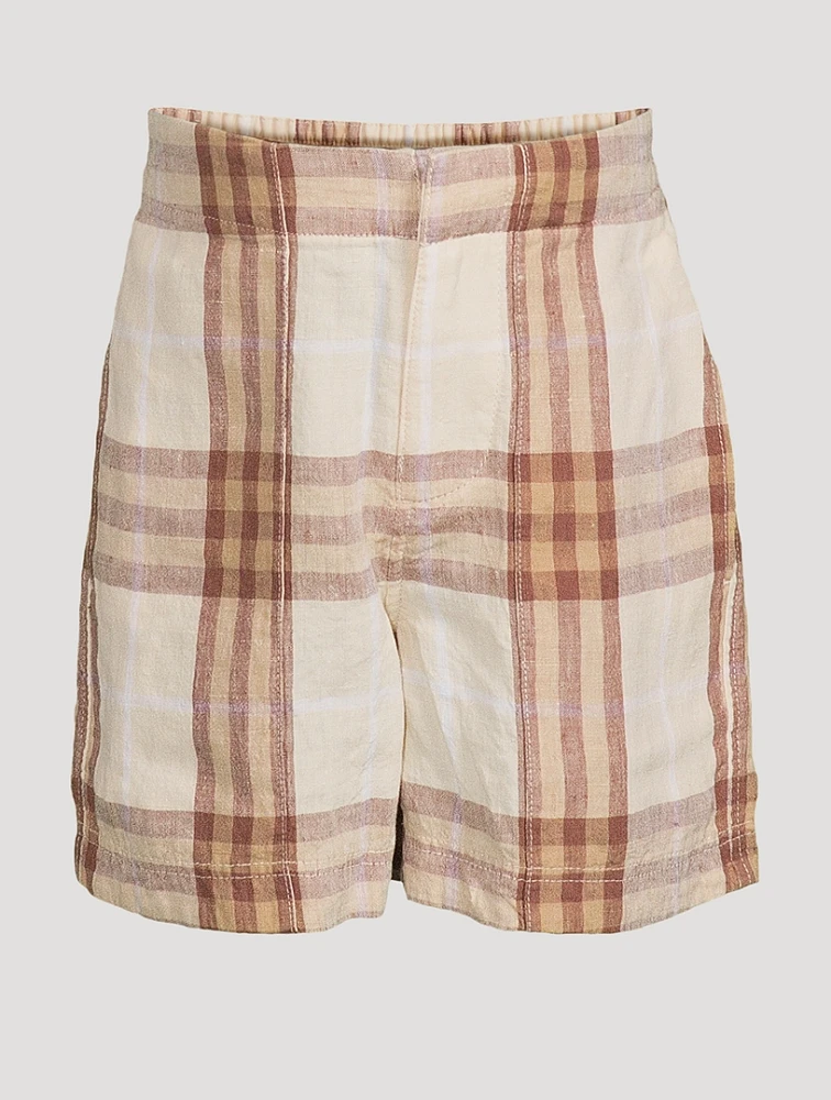 Check Linen Shorts