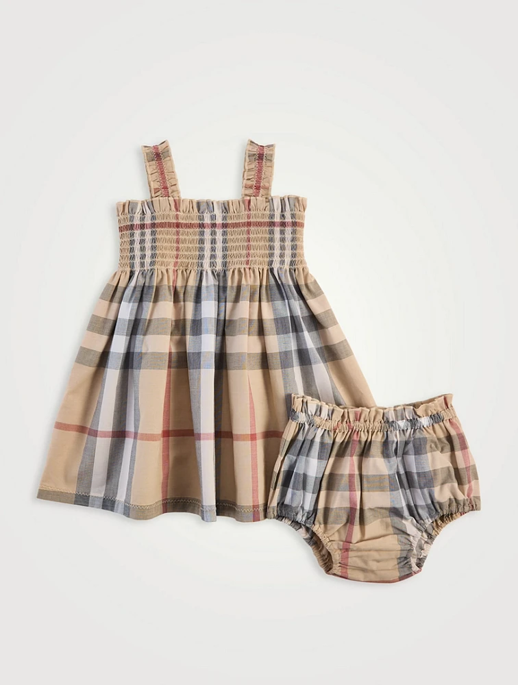 Check Cotton Dress And Bloomers Set
