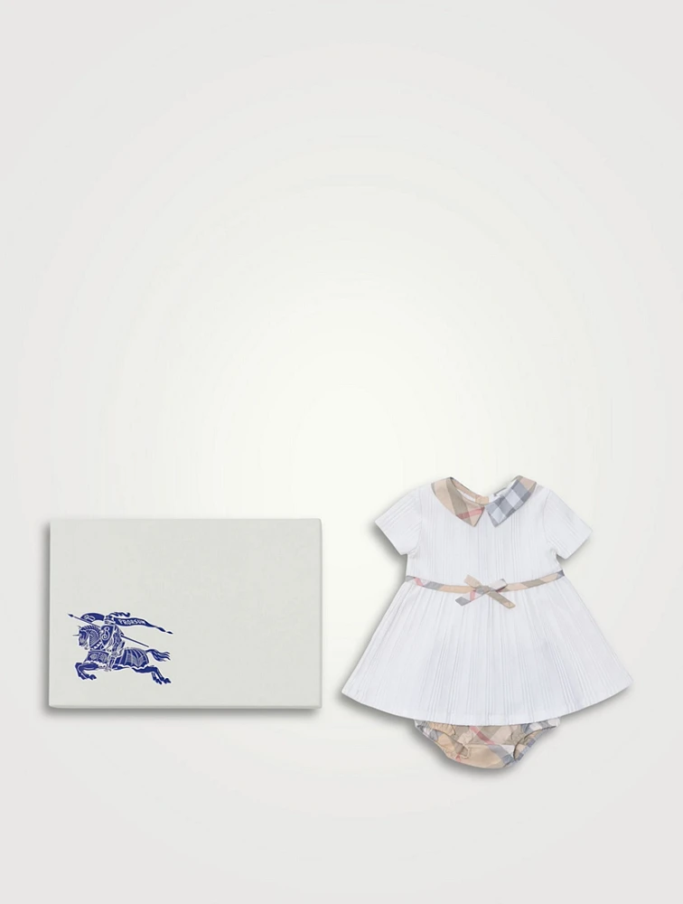 Stretch Cotton Dress And Bloomers Set