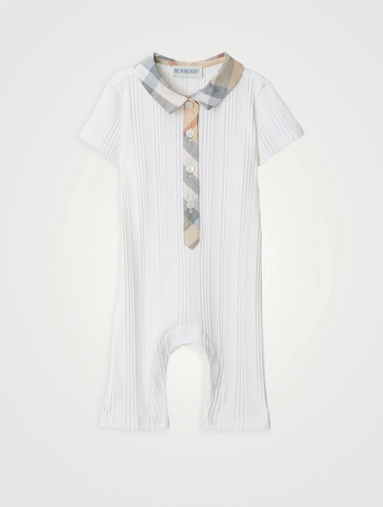 Check-Trim Stretch Cotton Playsuit