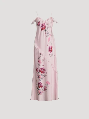 Parisa Ruffled Silk Maxi Dress Floral Print