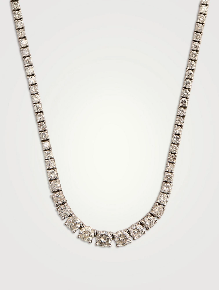 Estate 18K White Gold Graduated Diamond Tennis Necklace