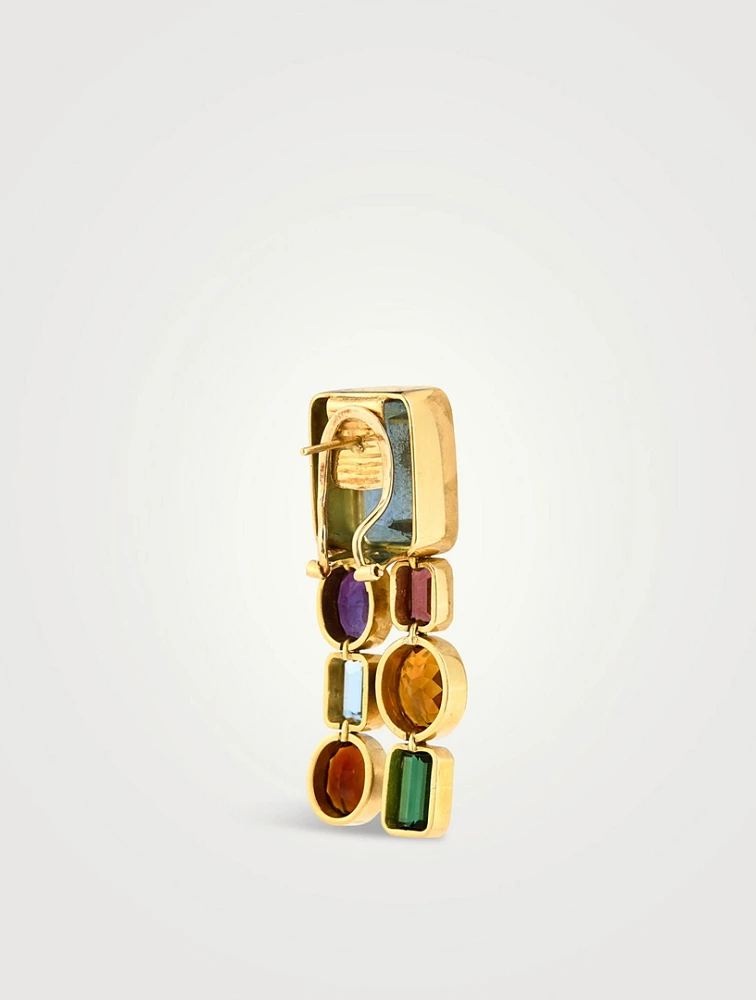 Estate 18K Gold Mutli-Gemstone Drop Earrings