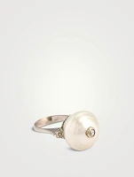 Estate 18K White Gold Diamond And Pearl Cocktail Ring