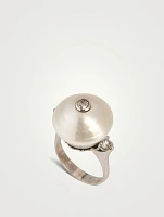 Estate 18K White Gold Diamond And Pearl Cocktail Ring