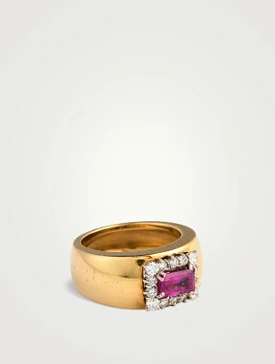 Vintage 18K Gold Ruby And Diamond Ring