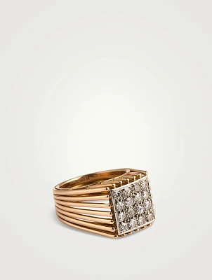 Estate 18K Gold Diamond Square Ring