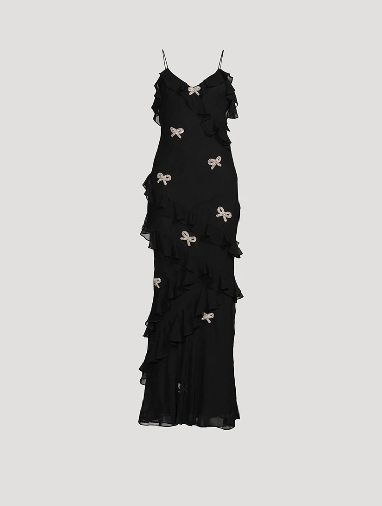 Rialto Crystal Bow-Embellished Chiffon Dress