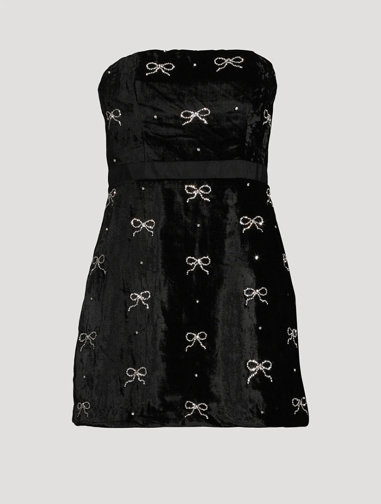 Rinwell Pearl Bow-Embellished Velvet Mini Dress