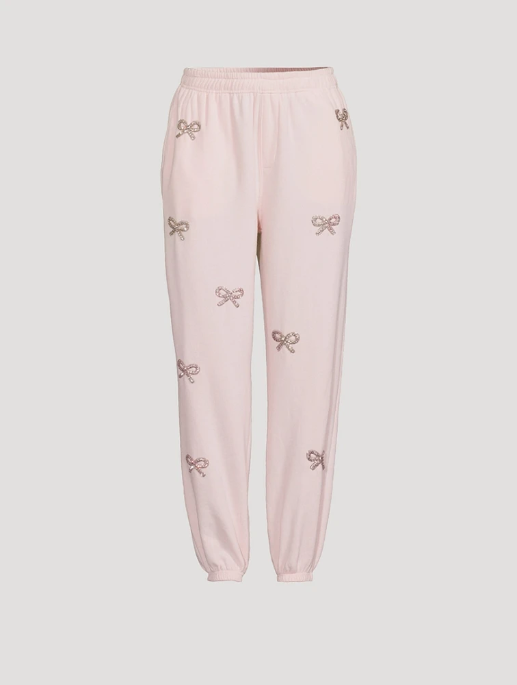 Lillia Crystal Bow-Embellished Joggers