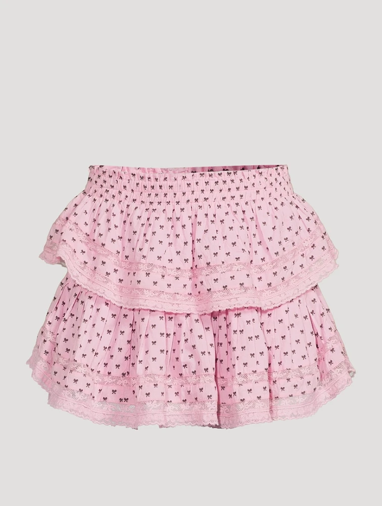 Ruffle Mini Skirt Bow Print