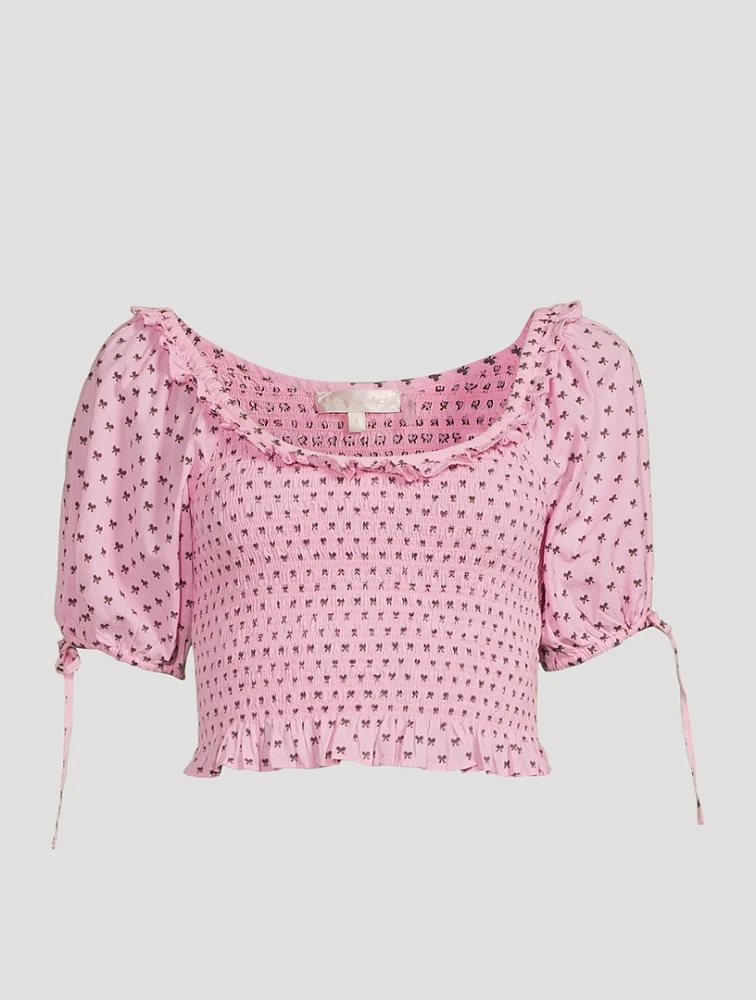 Molly Puff-Sleeve Blouse Bow Print