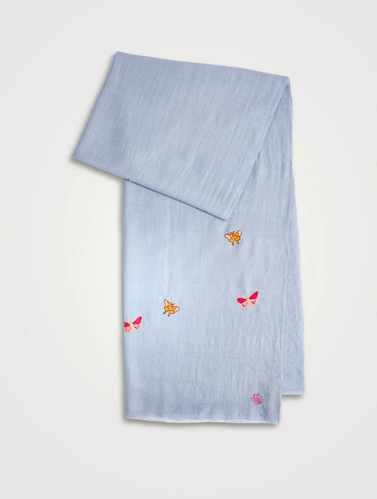 Butterfly Butidar Embroidered Cashmere Scarf