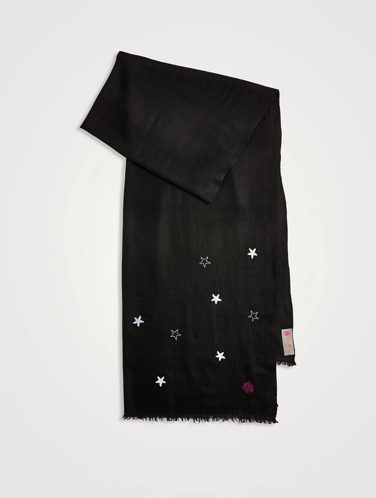 Minimal Embroidery Stars Cashmere Scarf