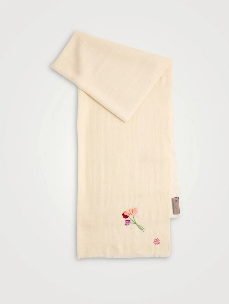 Minimal Embroidery Tulip Cashmere Scarf