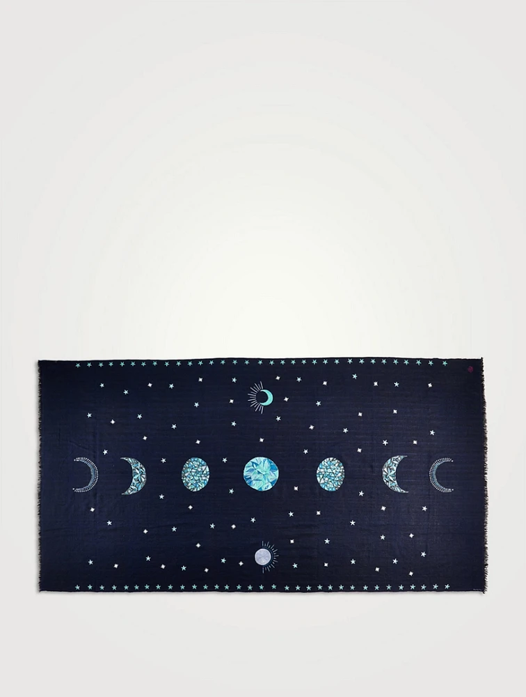 Moon Phases Embroidered Cashmere Scarf