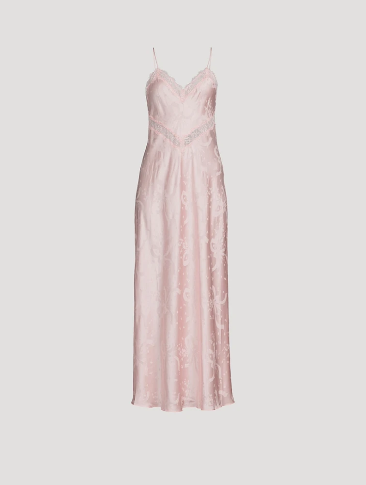 Serita Bow Jacquard Satin Slip Dress