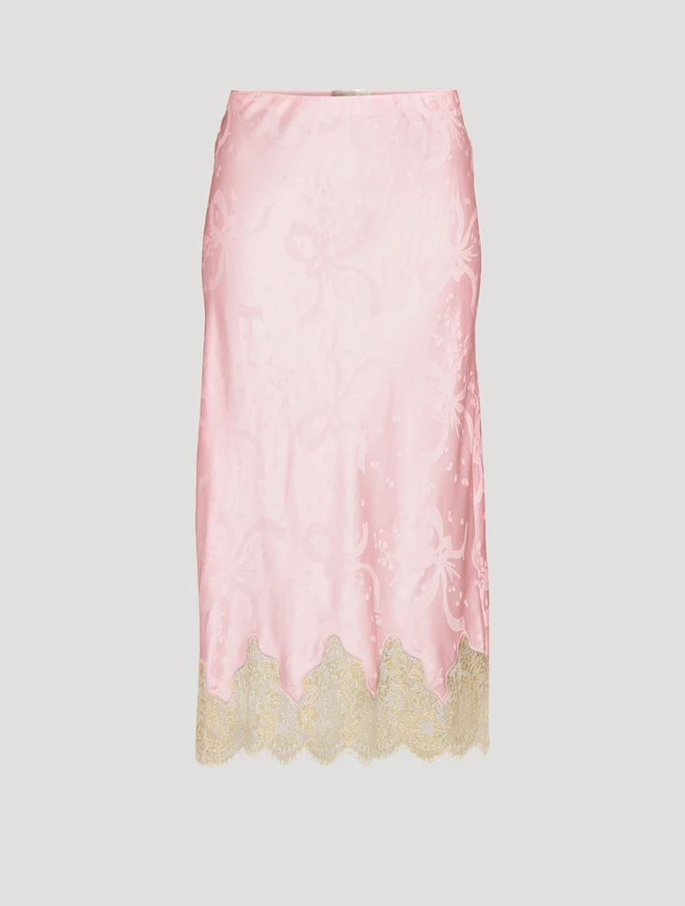 Malina Bow Jacquard Satin Slip Skirt