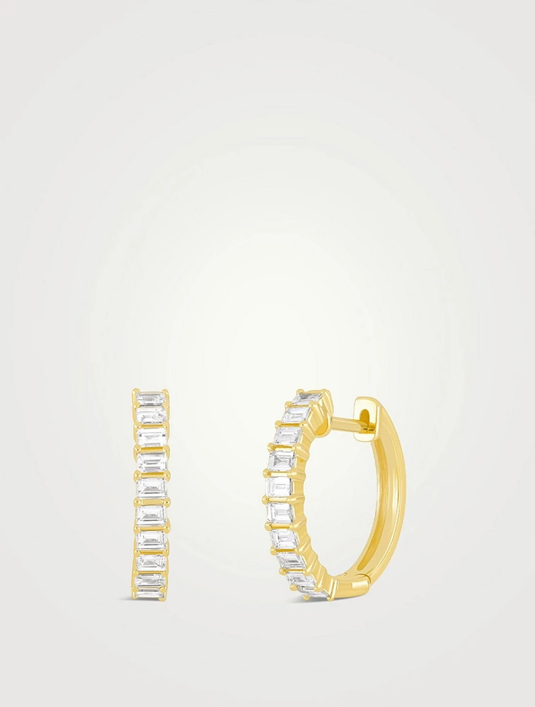 14K Gold Prong-Set Diamond Baguette Hoop Earrings