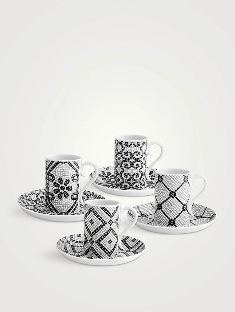 Set Of Four Calcada Portuguesa Coffee Cups And Saucers