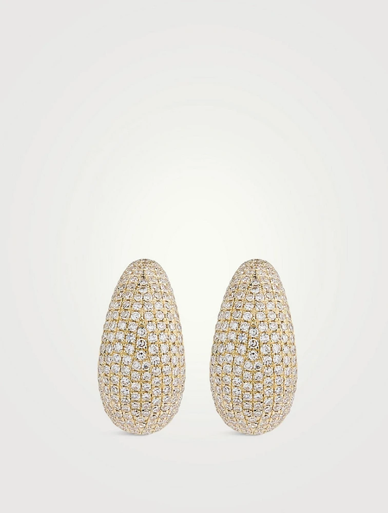 14K Gold Pavé Diamond Jumbo Dome Huggie Earrings