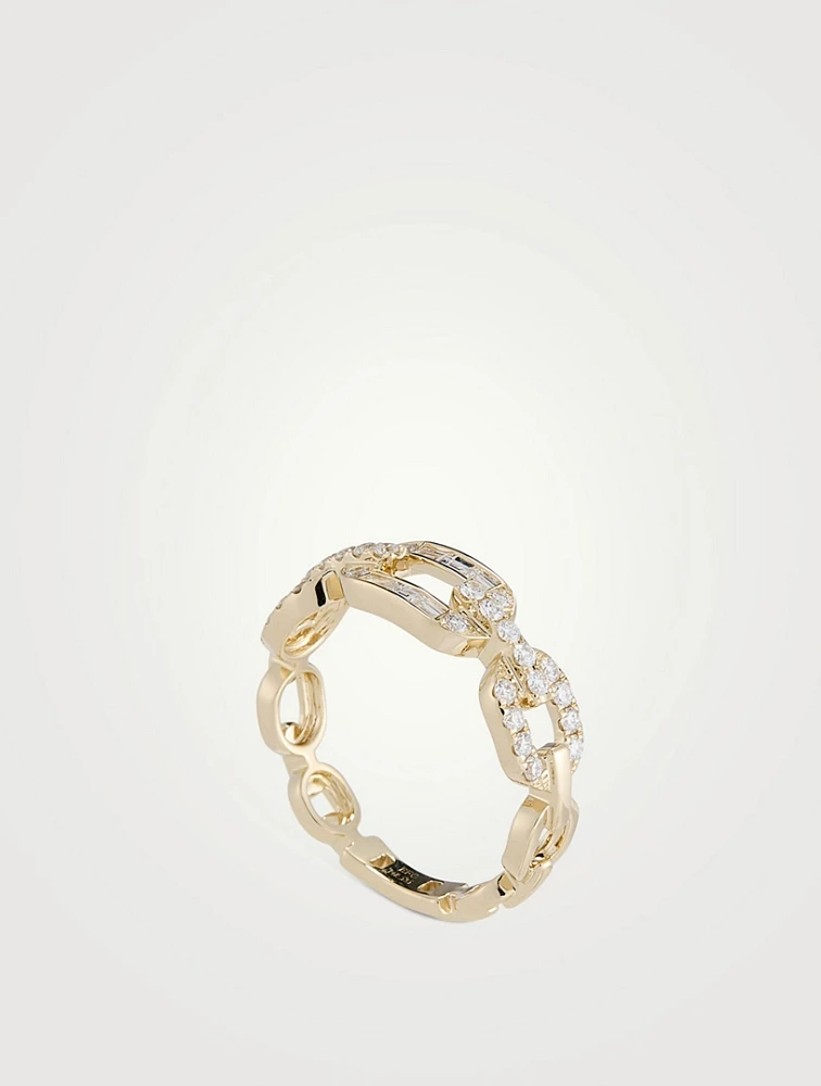 14K Gold Diamond Graduated Chain Ring