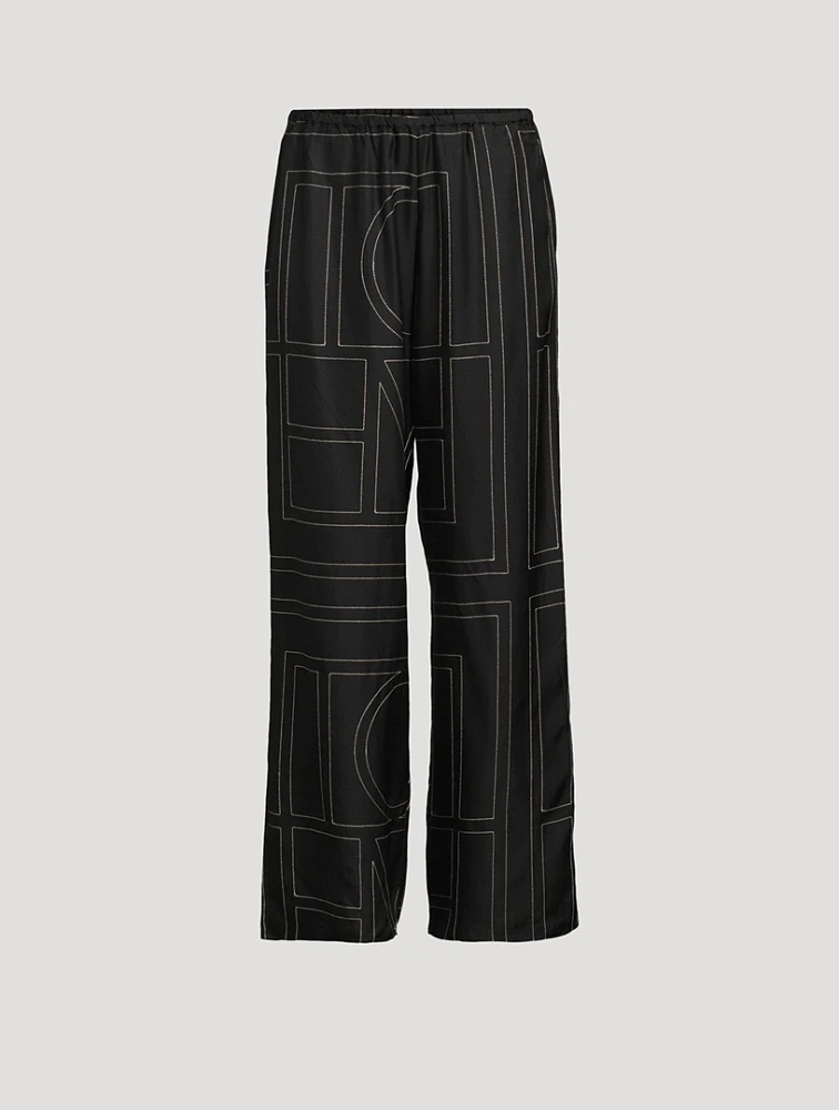 Silk Pajama Pants Monogram Print