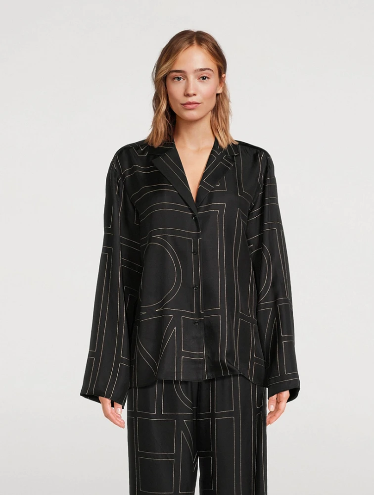 Silk Pajama Shirt Monogram Print