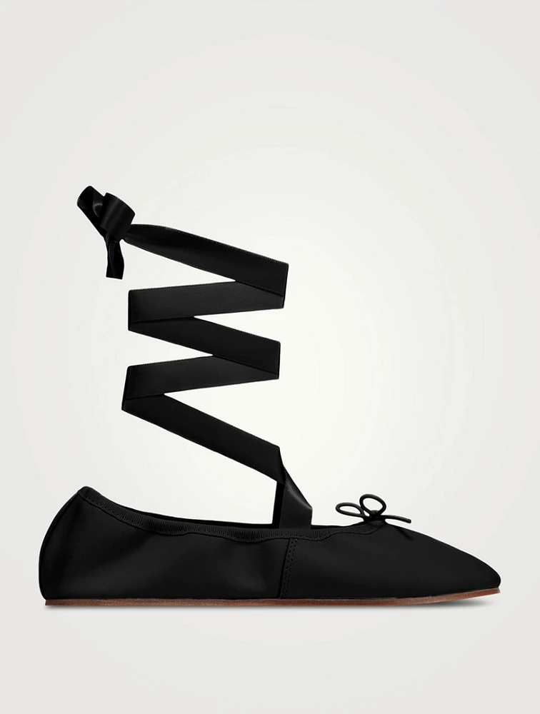 Sophia Leather Ankle-Tie Ballet Flats