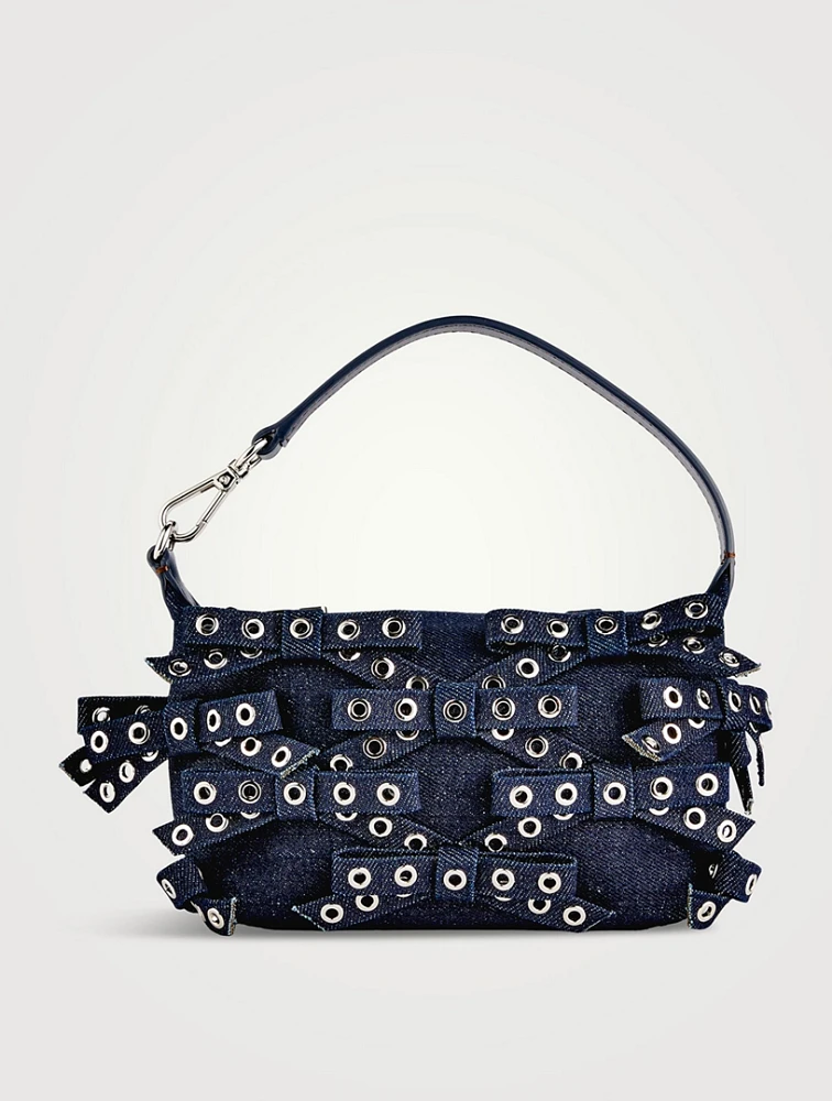 Small Butterfly Bow-Embellished Denim Shoulder Bag