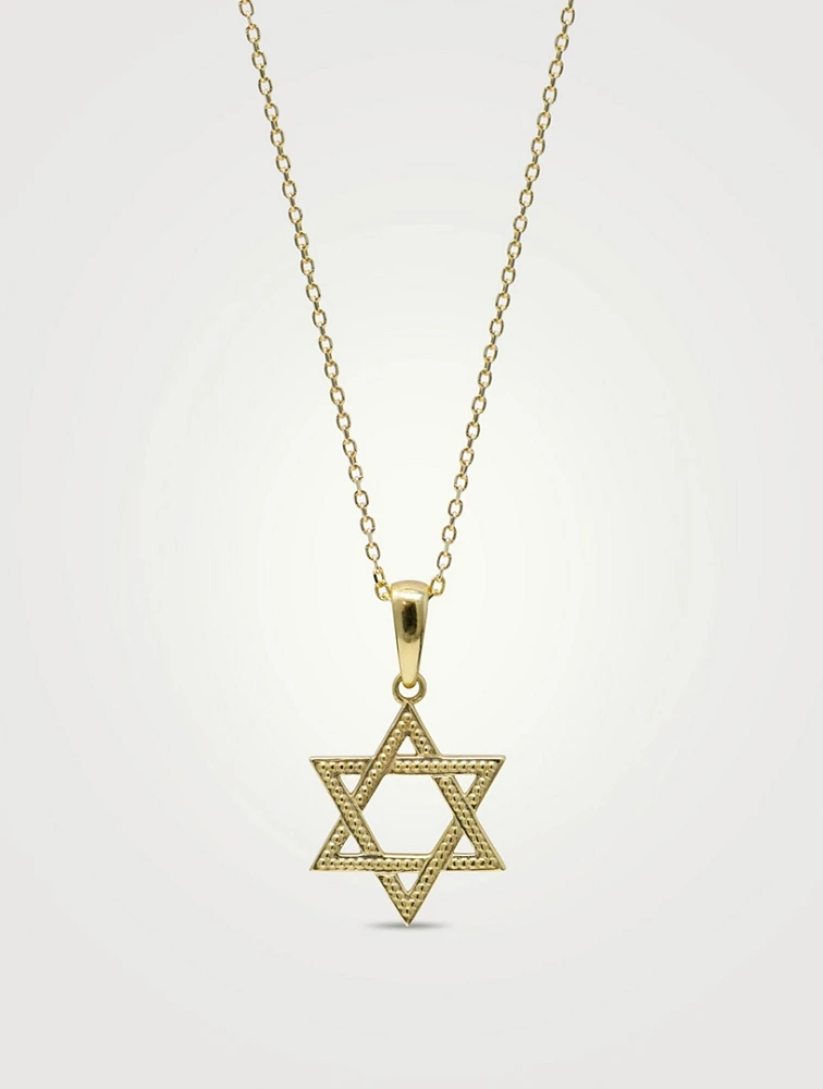 Dew Drop 14K Gold Star of David Charm Necklace