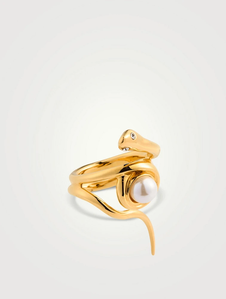 Faux Pearl Snake Ring