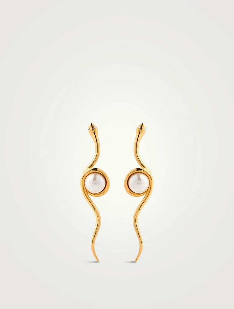 Faux Pearl Snake Earrings
