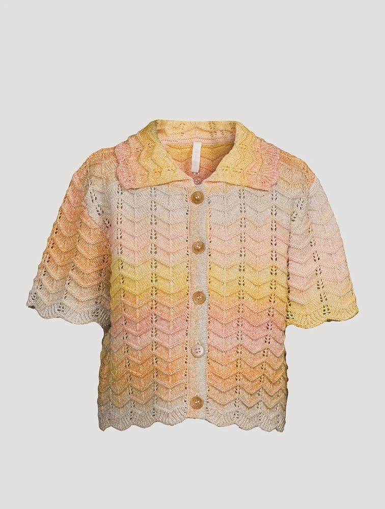 Tallow Chevron-Knit Polo Top
