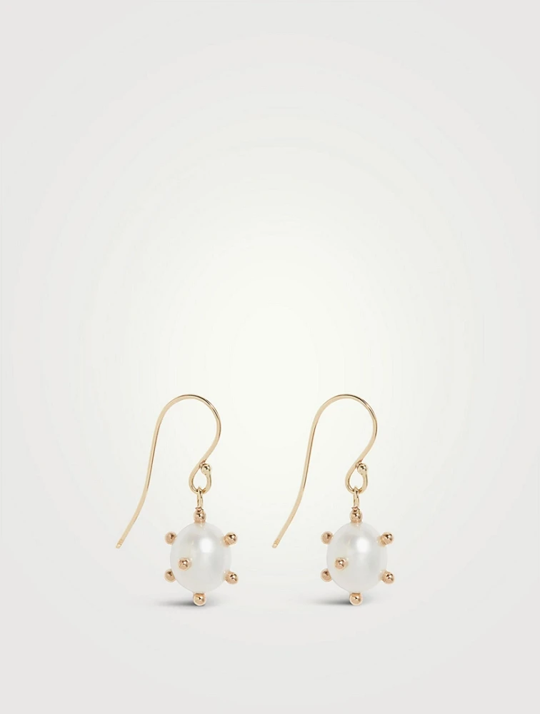 Recycled 14K Gold Oval Pearl Drop Earrings