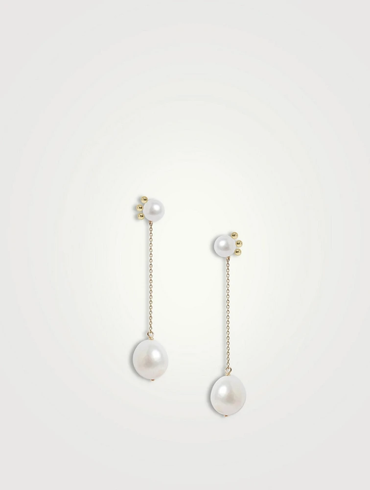 14K Gold Pearl Linear Drop Earrings