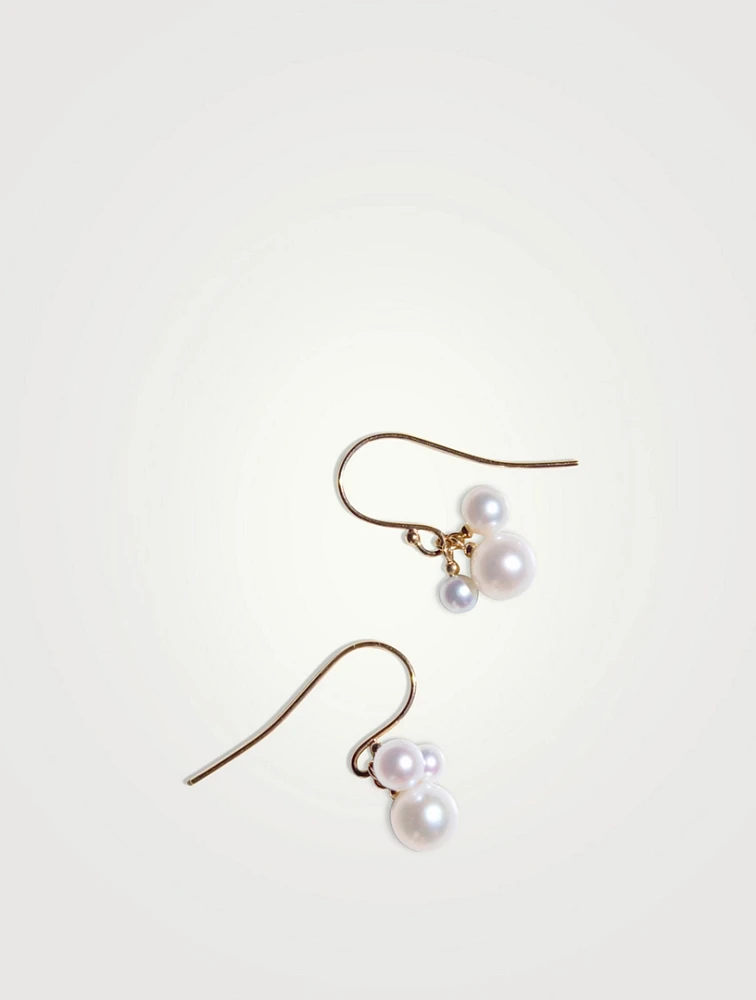 Recycled 14K Gold Triple Pearl Dangle Earrings