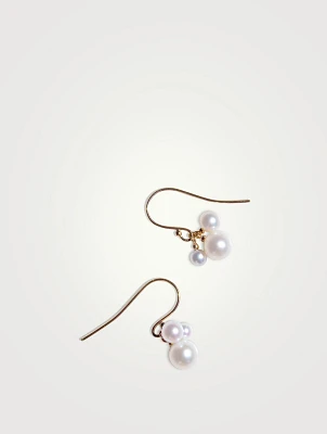 Recycled 14K Gold Triple Pearl Dangle Earrings