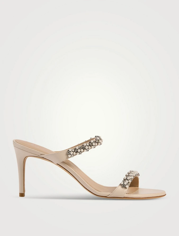 Crystal-Embellished Leather Mules